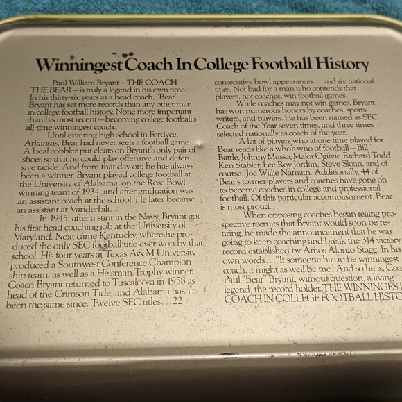 Coach Bear Bryant tray - Picture 2 of 2
